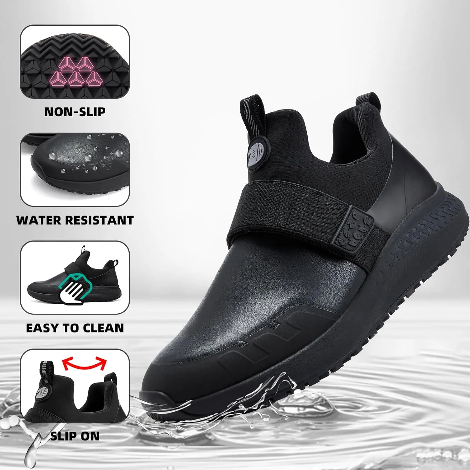Non Slip Work Shoes for Men Food Service Waterproof Kitchen Chef Slip On Restaurant Shoes Slip Resistant Walking Sneakers Lightweight Comfortable Working Footwear