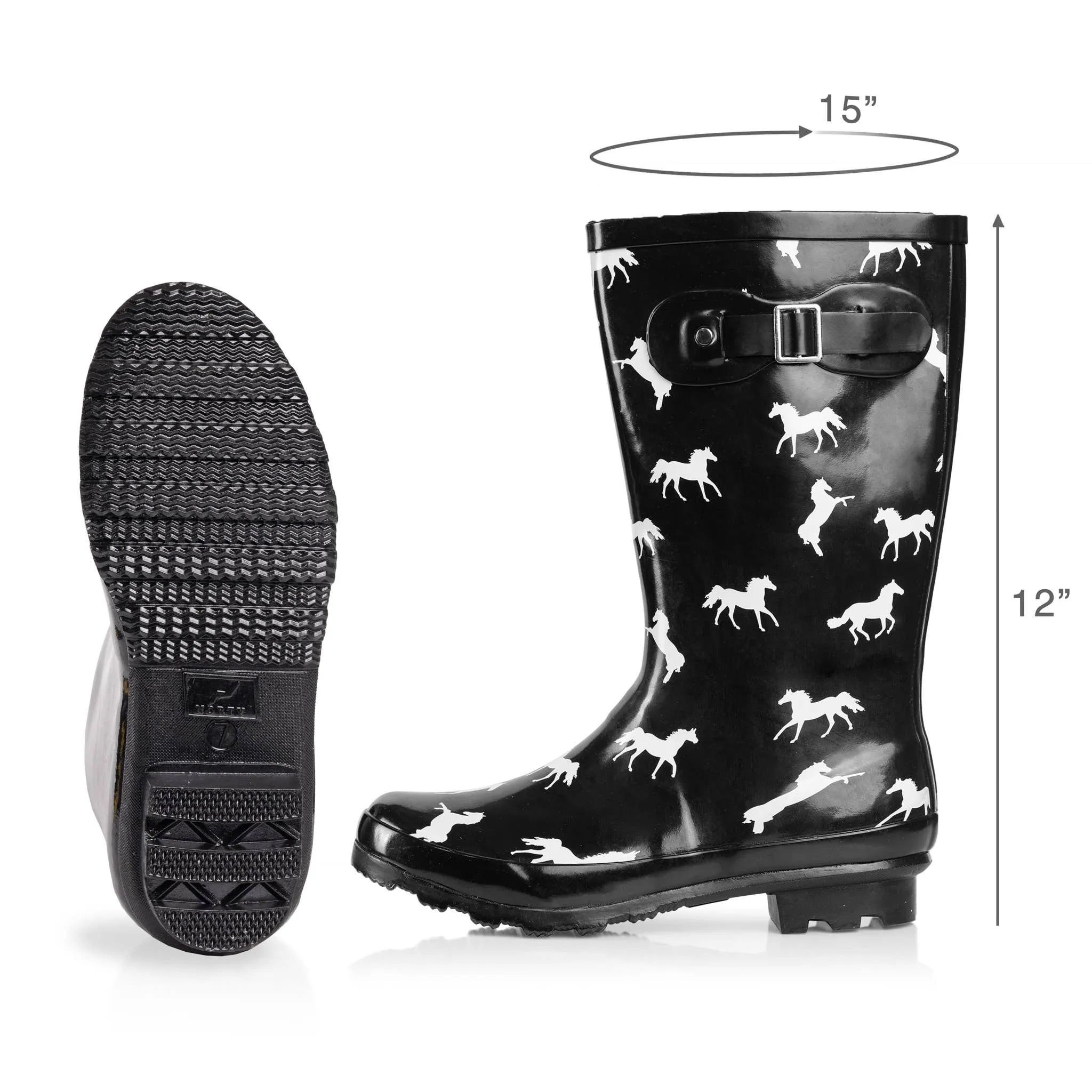 Norty Womens Mid Calf 11" Rain Boot 40854 Horse/Black Glossy