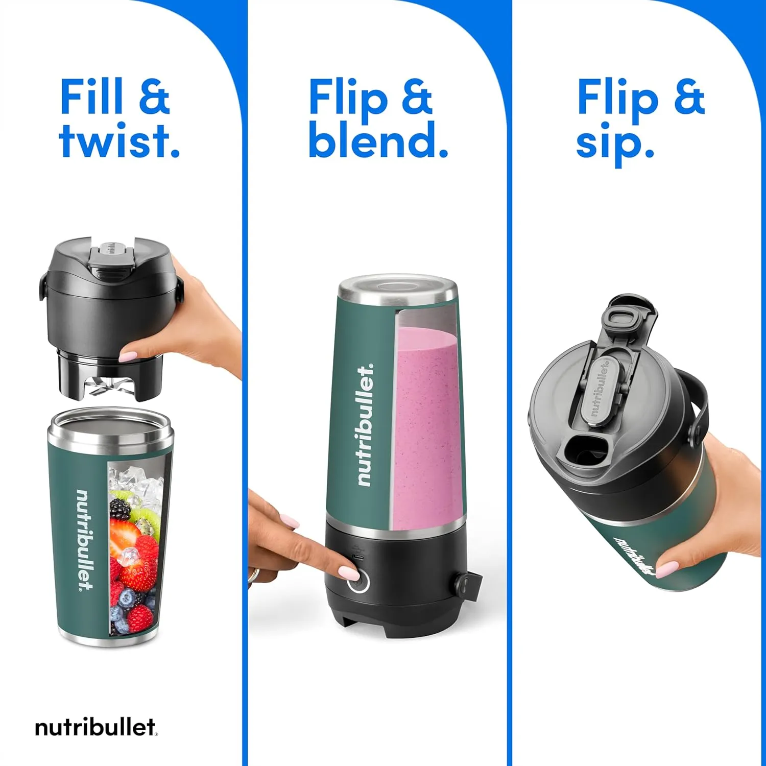 nutribullet Flip Portable Blender with Insulated Cup, Eucalyptus, NBPB50350EUC