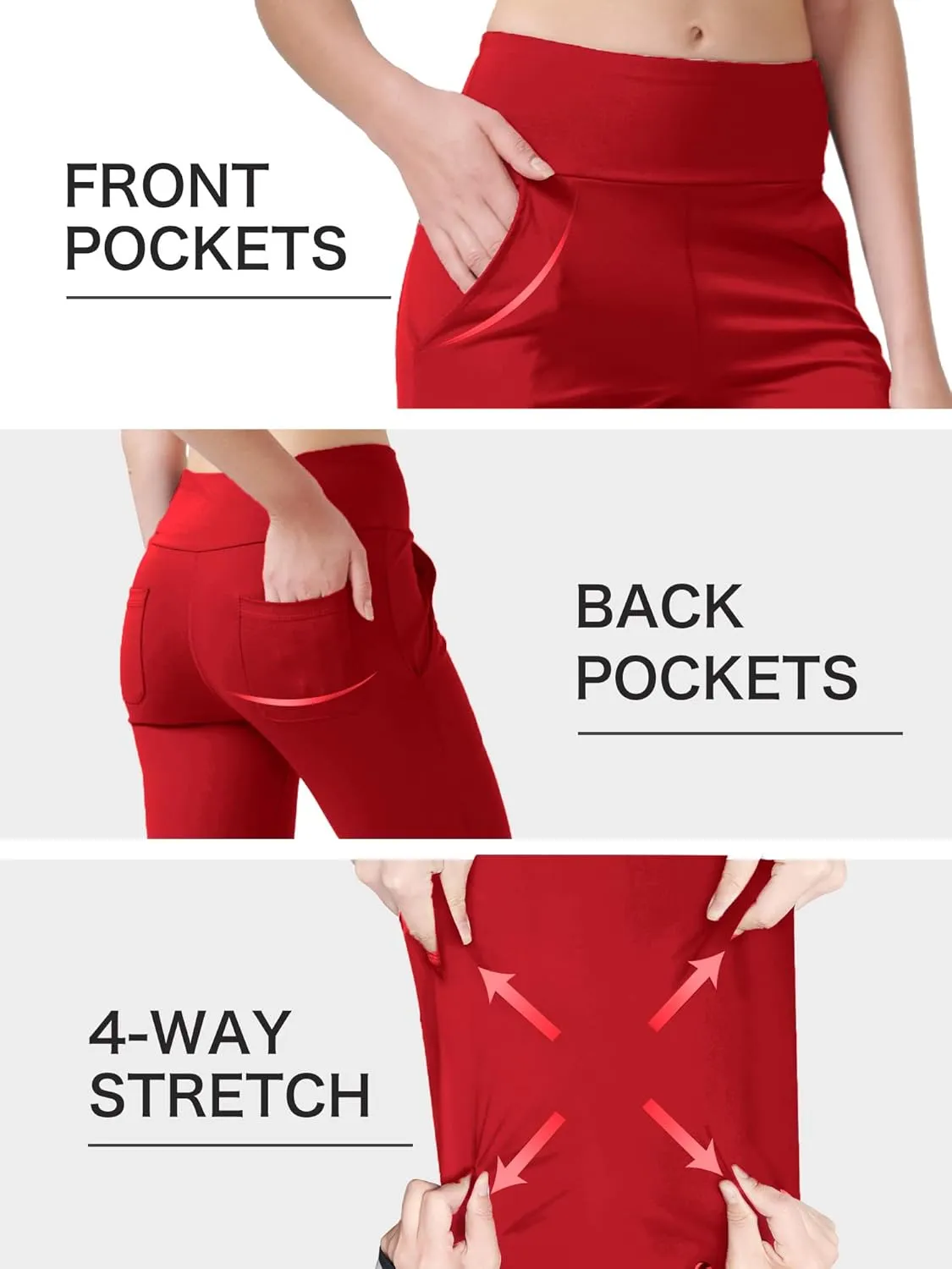 nuveti Women's High Waisted Boot Cut Yoga Pants 4 Pockets Workout Pants Tummy Control Women Bootleg Work Pants Dress Pants