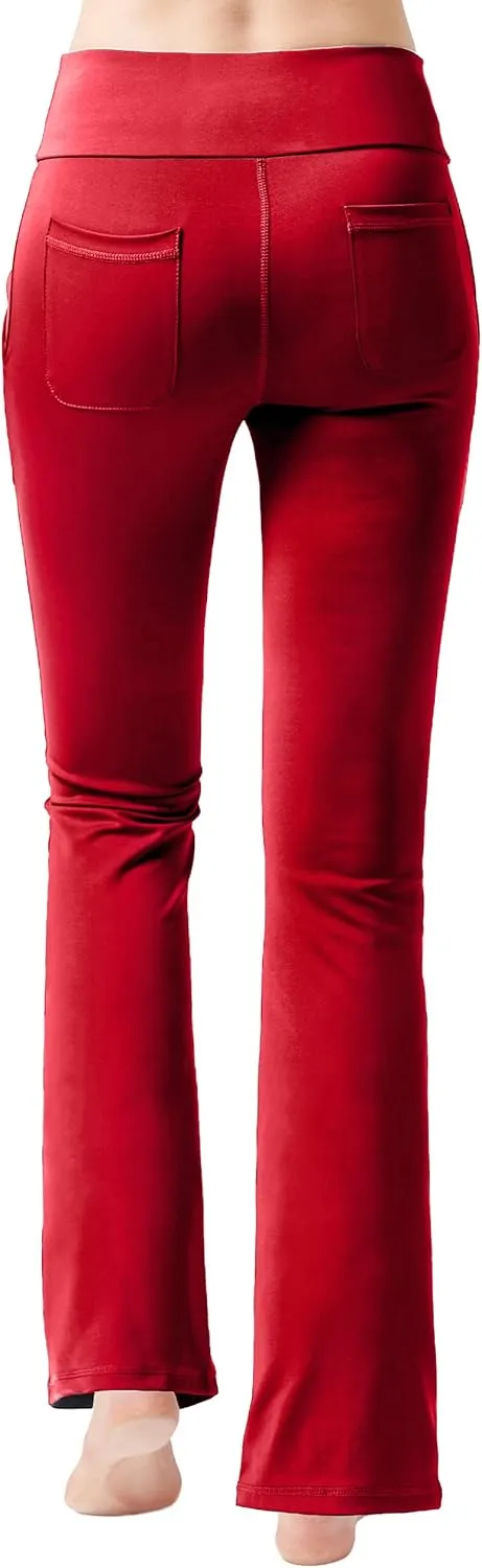 nuveti Women's High Waisted Boot Cut Yoga Pants 4 Pockets Workout Pants Tummy Control Women Bootleg Work Pants Dress Pants