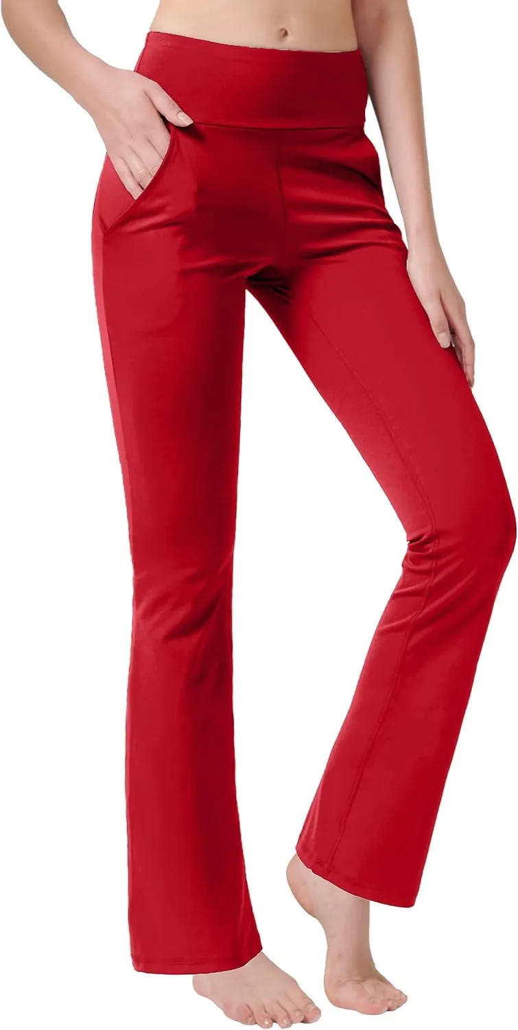nuveti Women's High Waisted Boot Cut Yoga Pants 4 Pockets Workout Pants Tummy Control Women Bootleg Work Pants Dress Pants