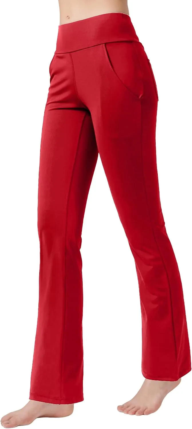 nuveti Women's High Waisted Boot Cut Yoga Pants 4 Pockets Workout Pants Tummy Control Women Bootleg Work Pants Dress Pants