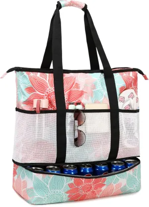Octsky Beach Bag Tote Pool Bag with Cooler 9 Pockets Zipper Waterproof Sandproof Leakproof Xl Beach Bags for Women