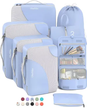 OlarHike 8 Set Packing Cubes for Travel, 4 Various Sizes(Extra Large,Large,Medium,Small), Luggage Organizer Bags for Trip Accessories Essentials, for Carry on Suitcases (Blue)