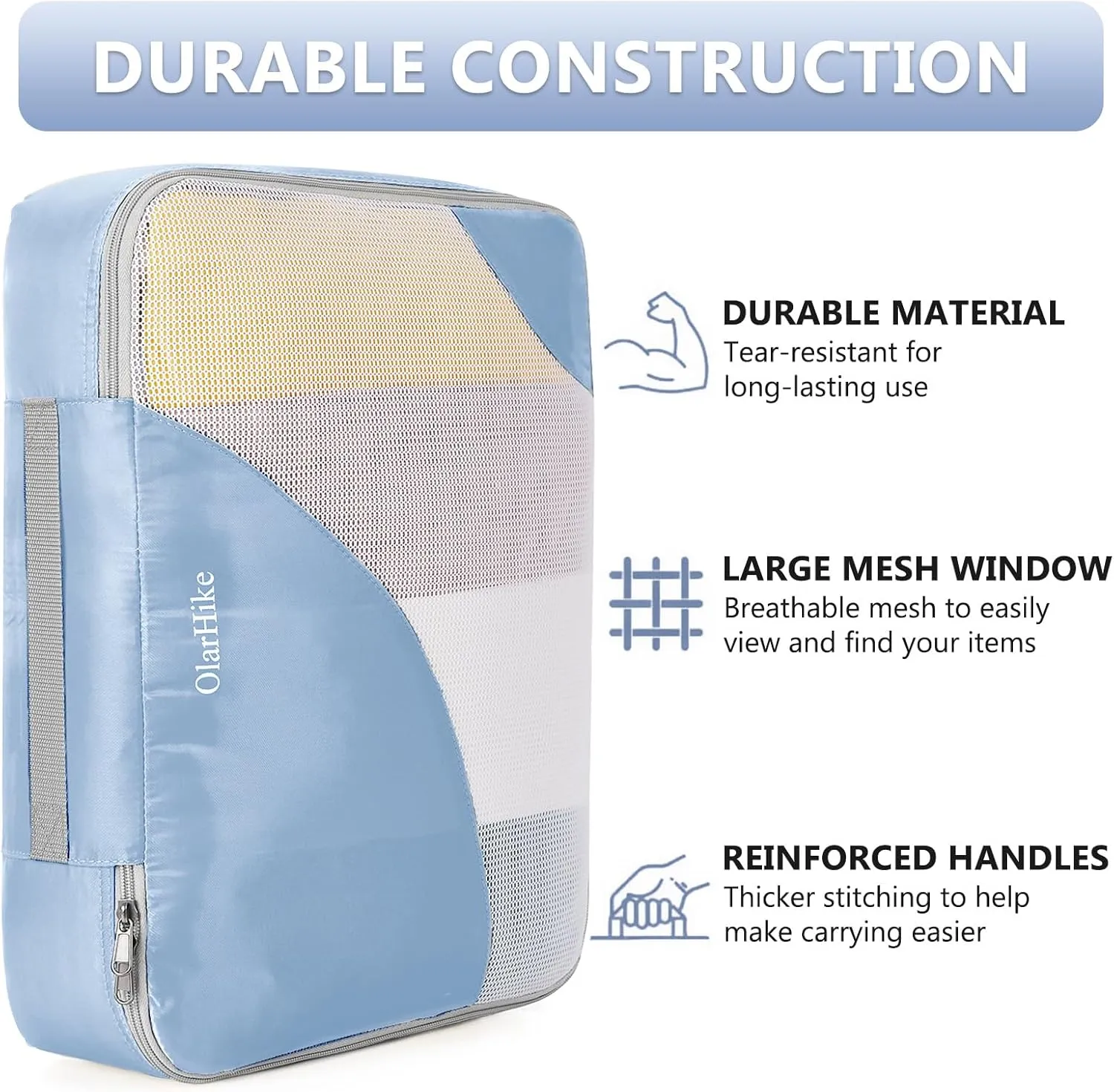 OlarHike 8 Set Packing Cubes for Travel, 4 Various Sizes(Extra Large,Large,Medium,Small), Luggage Organizer Bags for Trip Accessories Essentials, for Carry on Suitcases (Blue)