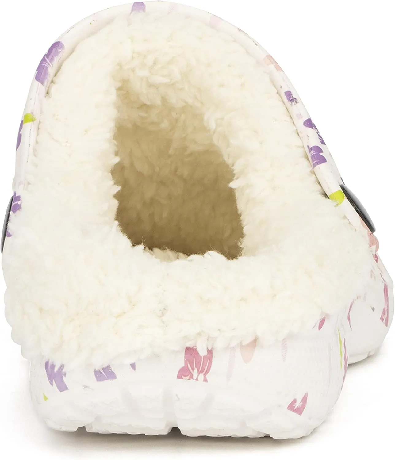 Olivia Miller Kid's Girl Fashion Shoes, White Floral Multicolor EVA Quilted Faux Fur Slip-On Back Strap Clogs Slippers Slide Sandals