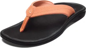 OLUKAI Ohana Women's Beach Sandals, Water Resistant Flip Flops, Arch Support & Comfort Fit, Lightweight & Durable, Enhanced Grip & Traction, Shell Coral/Black, 6