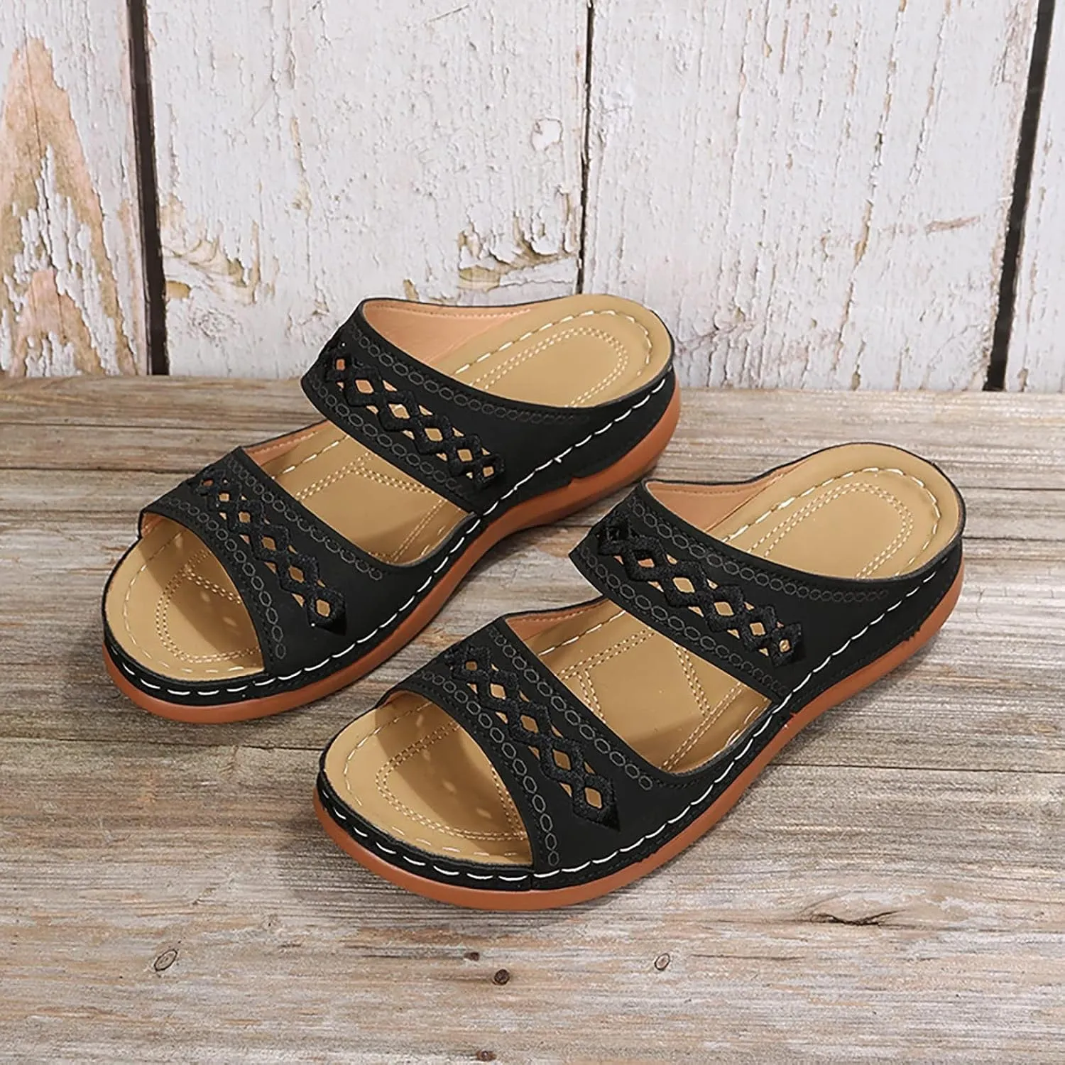 Orthopedic Sandals for Women Fashion Backless Walking Sandals Platform Wedge Sandal with Arch Support Open Toe Slip On Flip Flop Dressy Summer Flat Walking Slippers