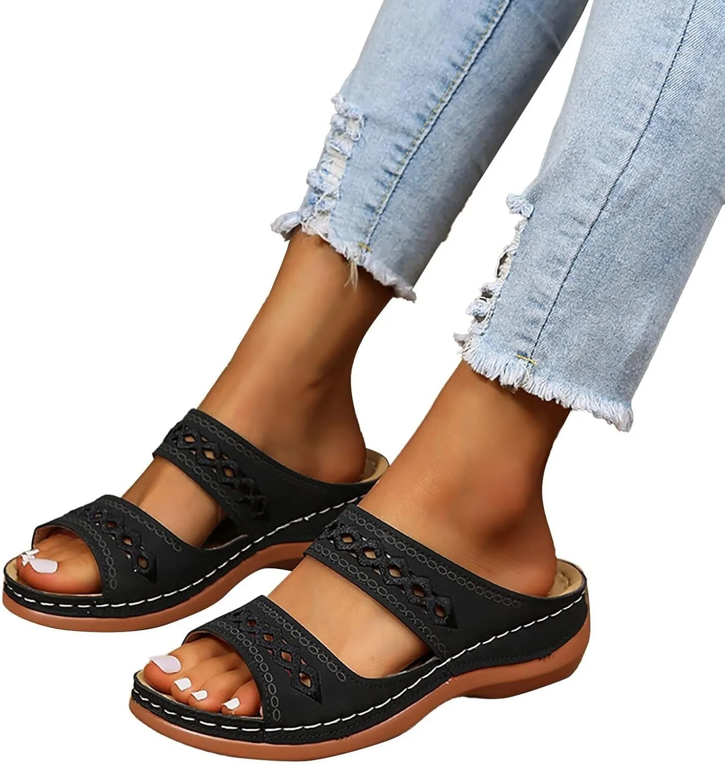 Orthopedic Sandals for Women Fashion Backless Walking Sandals Platform Wedge Sandal with Arch Support Open Toe Slip On Flip Flop Dressy Summer Flat Walking Slippers