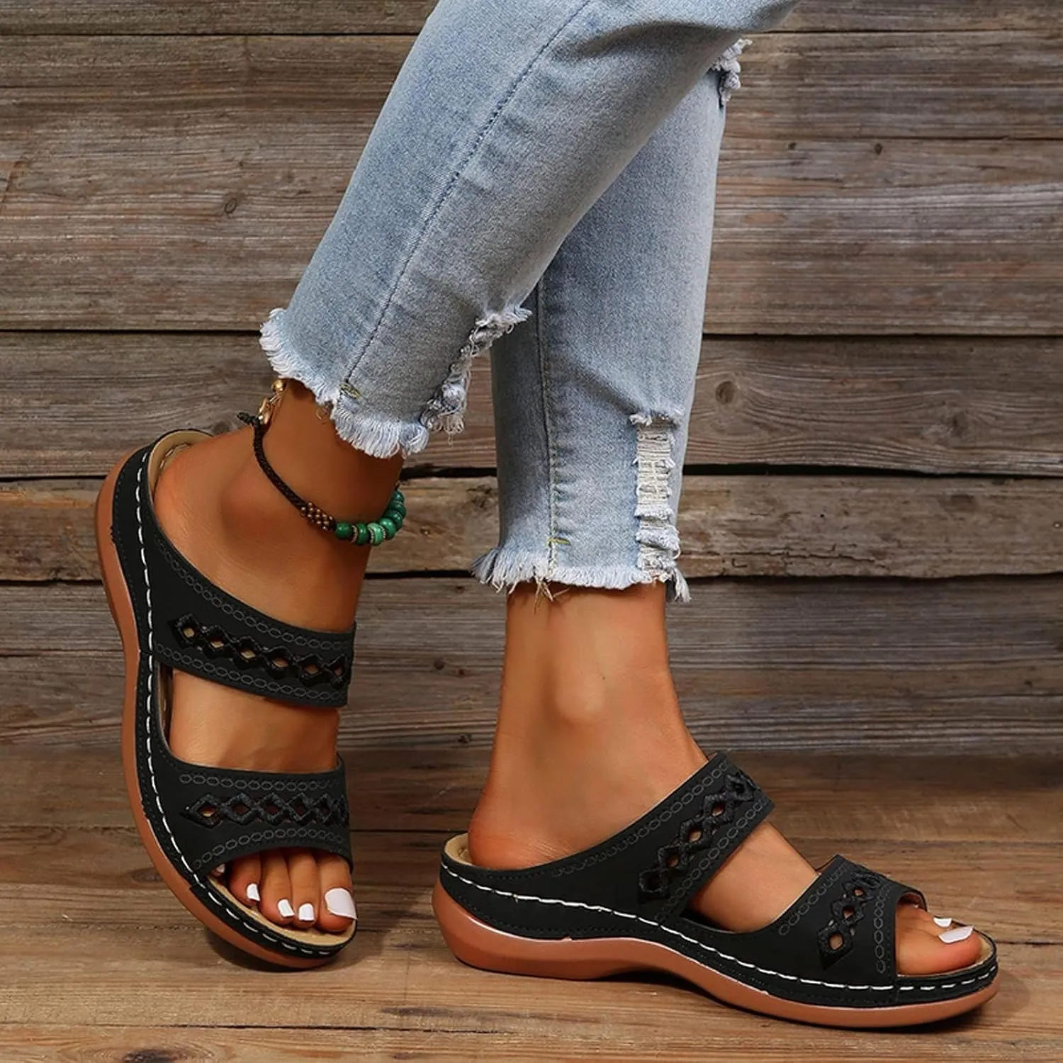 Orthopedic Sandals for Women Fashion Backless Walking Sandals Platform Wedge Sandal with Arch Support Open Toe Slip On Flip Flop Dressy Summer Flat Walking Slippers