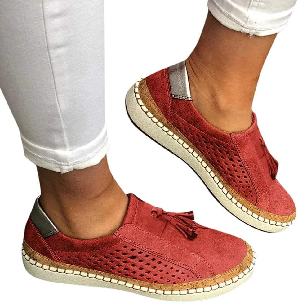 Orthopedic Shoes for Women Casual Breathable Hollow Out Closed Toe Sneakers Summer Lightweight Slip On Low Cut Walking Shoes Trendy Color Block Platform Flats Loafers