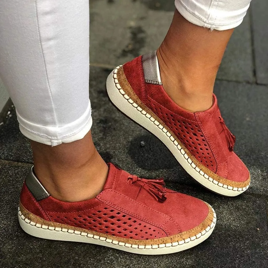 Orthopedic Shoes for Women Casual Breathable Hollow Out Closed Toe Sneakers Summer Lightweight Slip On Low Cut Walking Shoes Trendy Color Block Platform Flats Loafers
