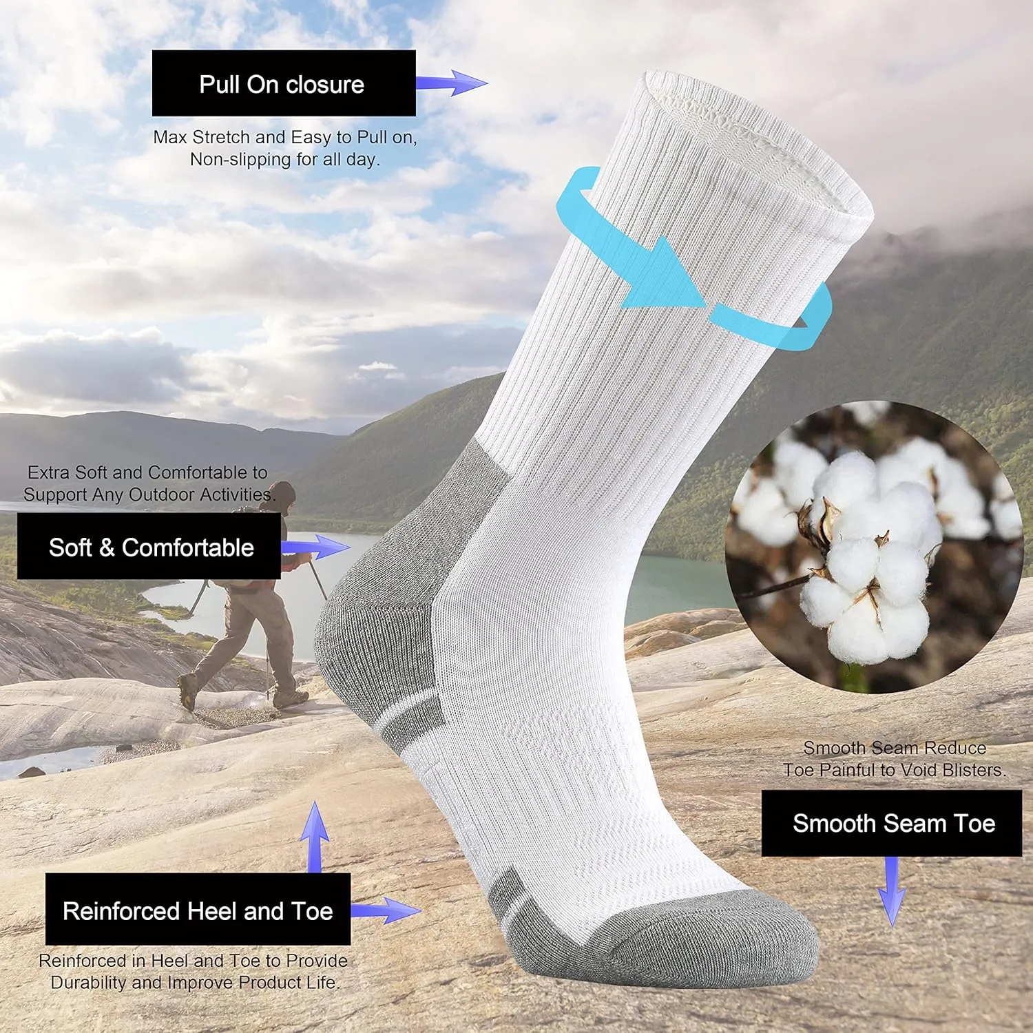 Ortis Men's Cotton Cushion Crew Socks Moisture Wicking Breathable Thick Warm Thermal for Athletic Heavy Duty Work Boot