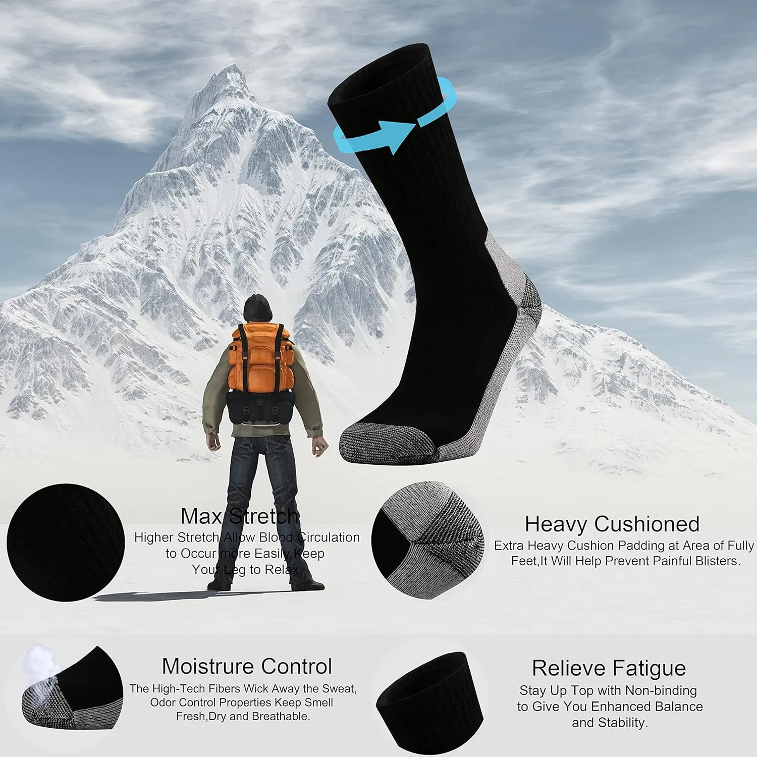 Ortis Men's Cotton Cushion Crew Socks Moisture Wicking Breathable Thick Warm Thermal for Athletic Heavy Duty Work Boot