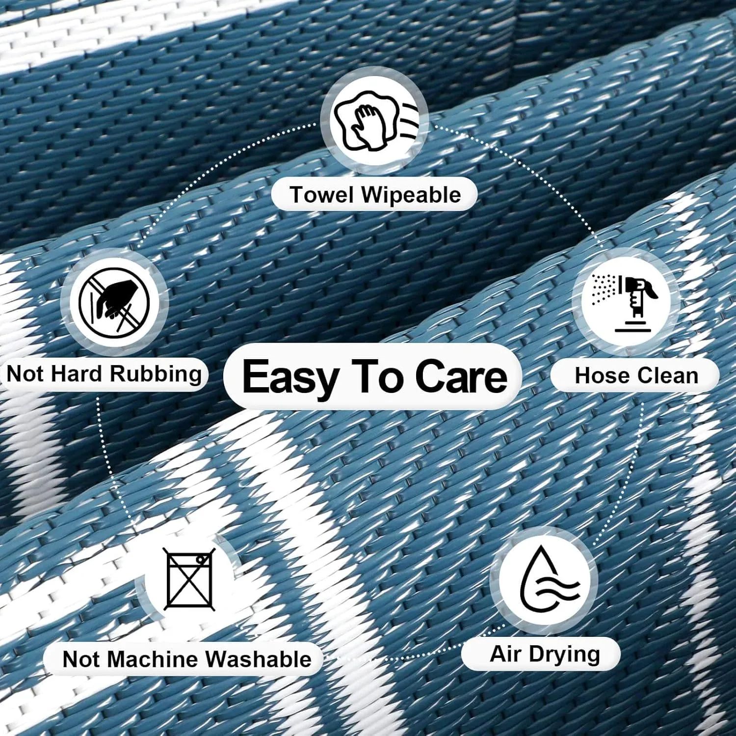 OutdoorLines Outdoor Reversible Rugs for Patio 4x6 ft - Platsic Area Rug, Stain & UV Resistant Portable RV Carpet, Plastic Straw Mats for Porch Deck and Camping Quatrefoil/Grayish Blue & White