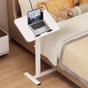Overbed Table,Hospital Bed Tables,Tilting Over The Bed Table with Hidden Wheels,Adjustable Bedside Tables and Rolling Tray,Hospital Table Over Bed for Home Use-Tilt White