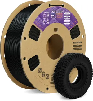 OVERTURE TPU Filament 1.75mm Flexible TPU Roll, 95A Soft 3D Printer Filament, 1kg Spool (2.2 lbs), Dimensional Accuracy  /- 0.02 mm (TPU Black)