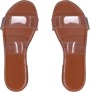 OYOANGLE Women's Clear Strap Flat Sandals Open Toe Double Band Casual Slide Sandals
