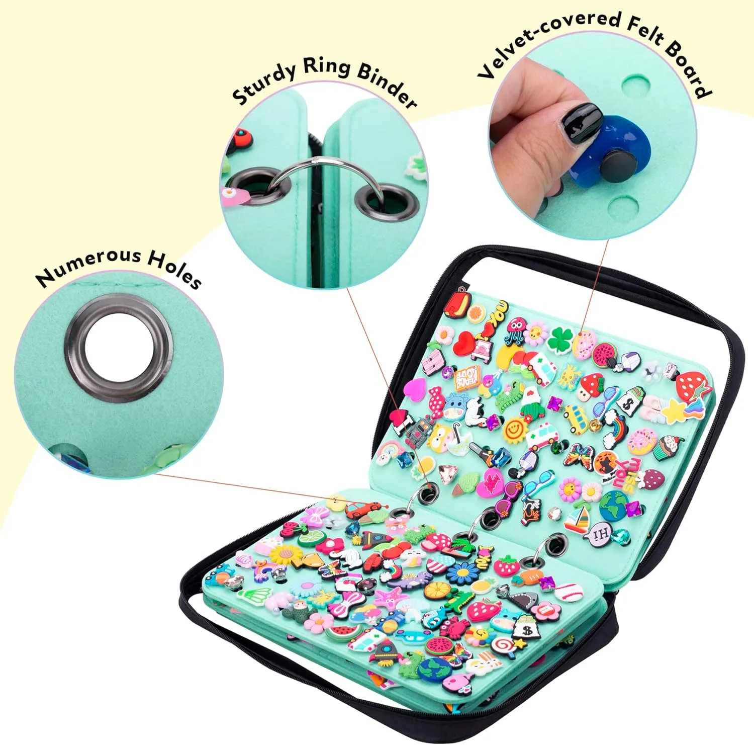 PACMAXI Shoe Charms Organizer, Display Holder with 5 Pages, Portable Travel Storage Bag for Charms Collection