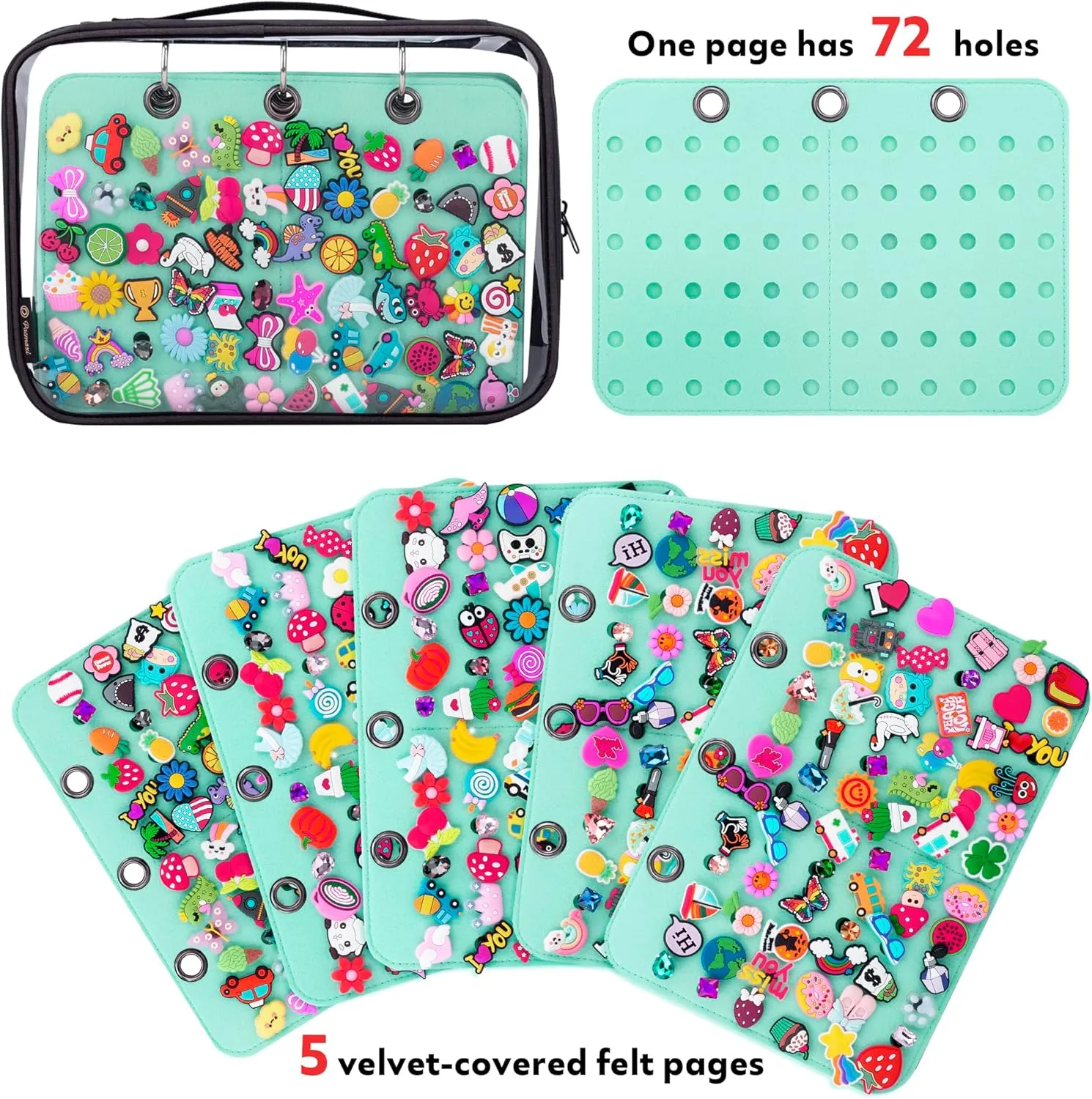 PACMAXI Shoe Charms Organizer, Display Holder with 5 Pages, Portable Travel Storage Bag for Charms Collection