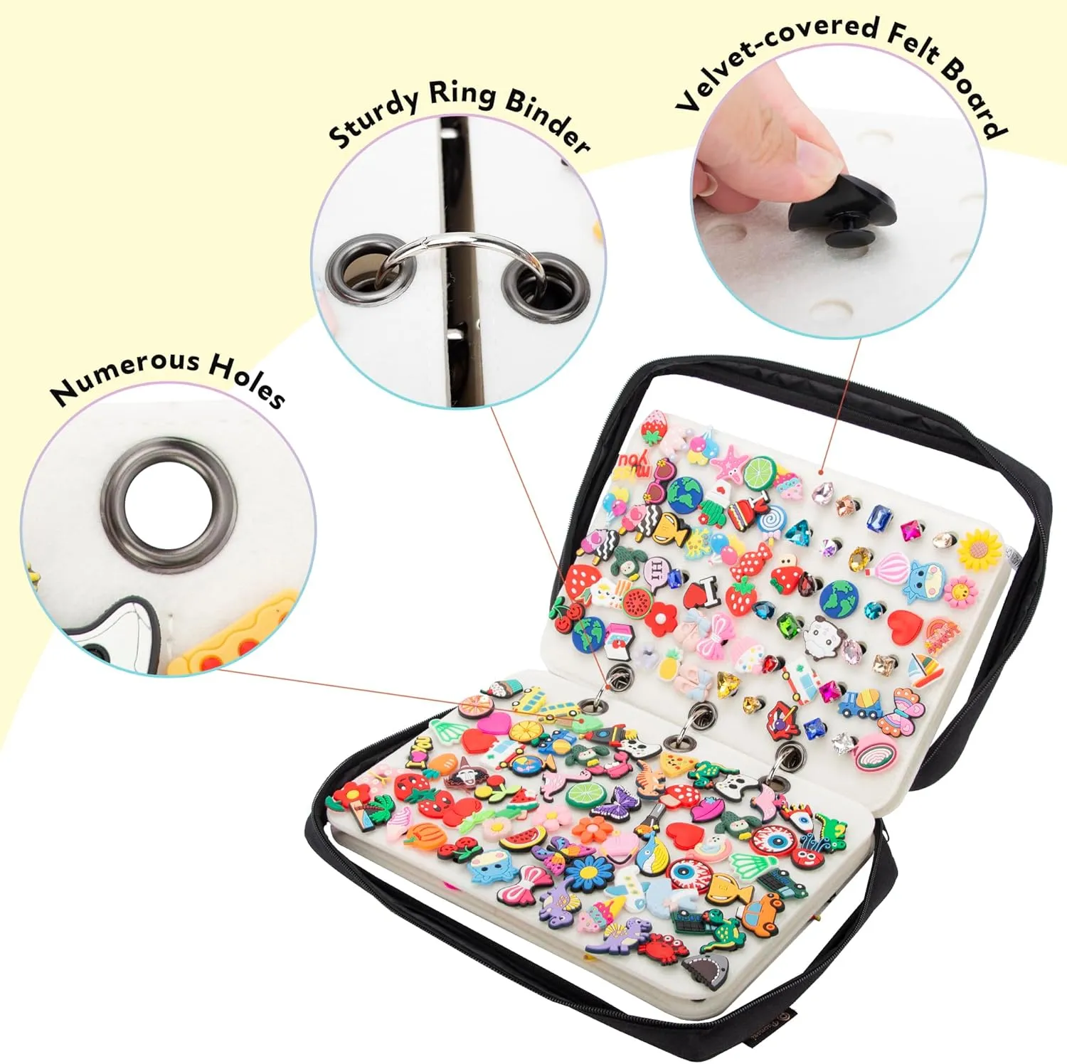 PACMAXI Shoe Charms Organizer, Display Holder with 5 Pages, Portable Travel Storage Bag for Charms Collection