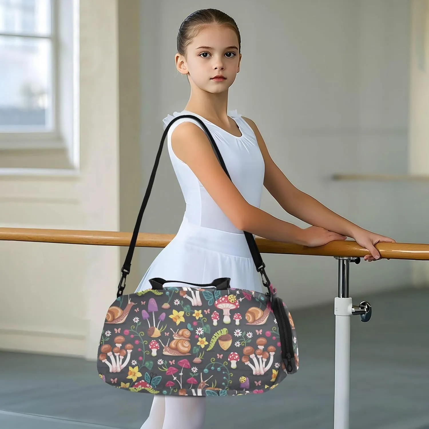 Pattern Design with Mushrooms Gym Duffel Bag with Shoes Compartment Large Capacity Weekend Travel Bag for Travel, Sports, Duffel, Weekender