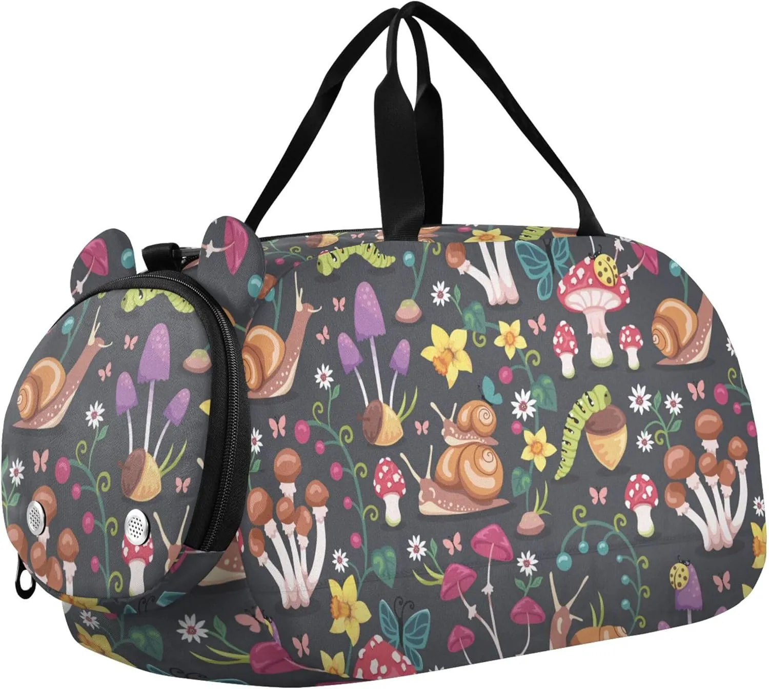 Pattern Design with Mushrooms Gym Duffel Bag with Shoes Compartment Large Capacity Weekend Travel Bag for Travel, Sports, Duffel, Weekender