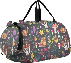 Pattern Design with Mushrooms Gym Duffel Bag with Shoes Compartment Large Capacity Weekend Travel Bag for Travel, Sports, Duffel, Weekender