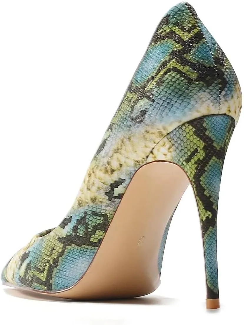 Pazzion Women Classic Closed Pointed Toe Stiletto Heeled Pumps Slip On Snakeskin High Heel Shoes for Party Evening Dress Size 4-16 US