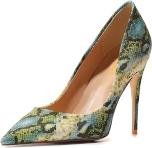 Pazzion Women Classic Closed Pointed Toe Stiletto Heeled Pumps Slip On Snakeskin High Heel Shoes for Party Evening Dress Size 4-16 US