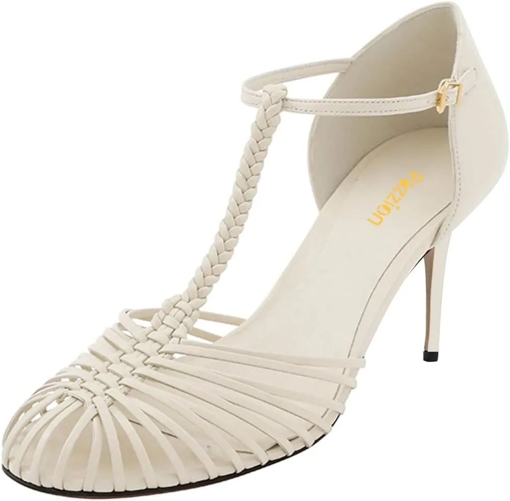 Pazzion Women Fashion Cage Toe High Heel Pumps Ankle T-Strap Buckles Stilettos Sandals Comfy Beach Walking Shoes Size 4-16 US