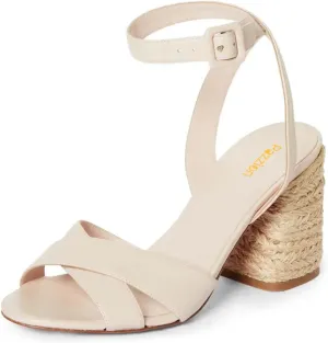 Pazzion Women Open Round Toe Block Heeled Sandals Crossover Straps Buckle Up High Heel Pumps Fashion Summer Evening Shoes Size 4-16 US