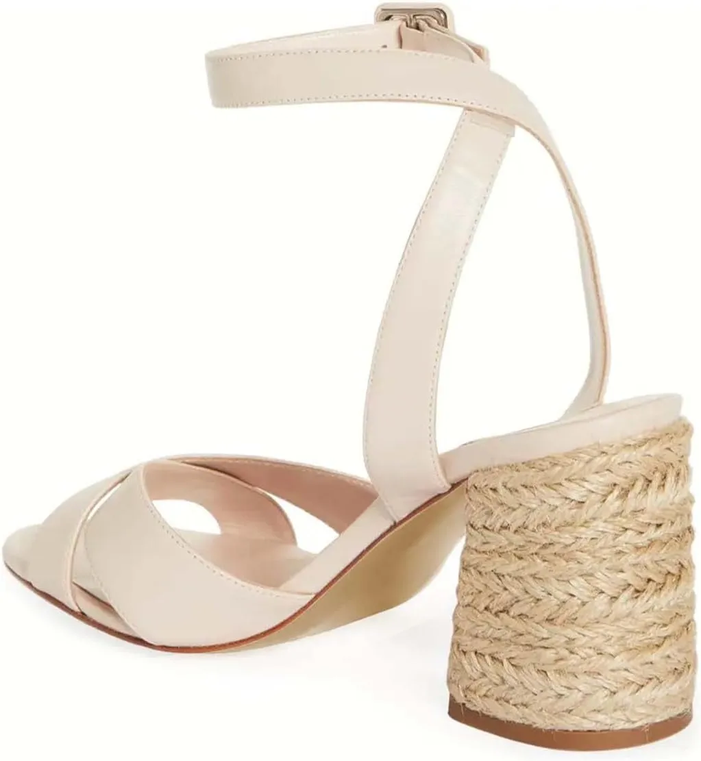 Pazzion Women Open Round Toe Block Heeled Sandals Crossover Straps Buckle Up High Heel Pumps Fashion Summer Evening Shoes Size 4-16 US