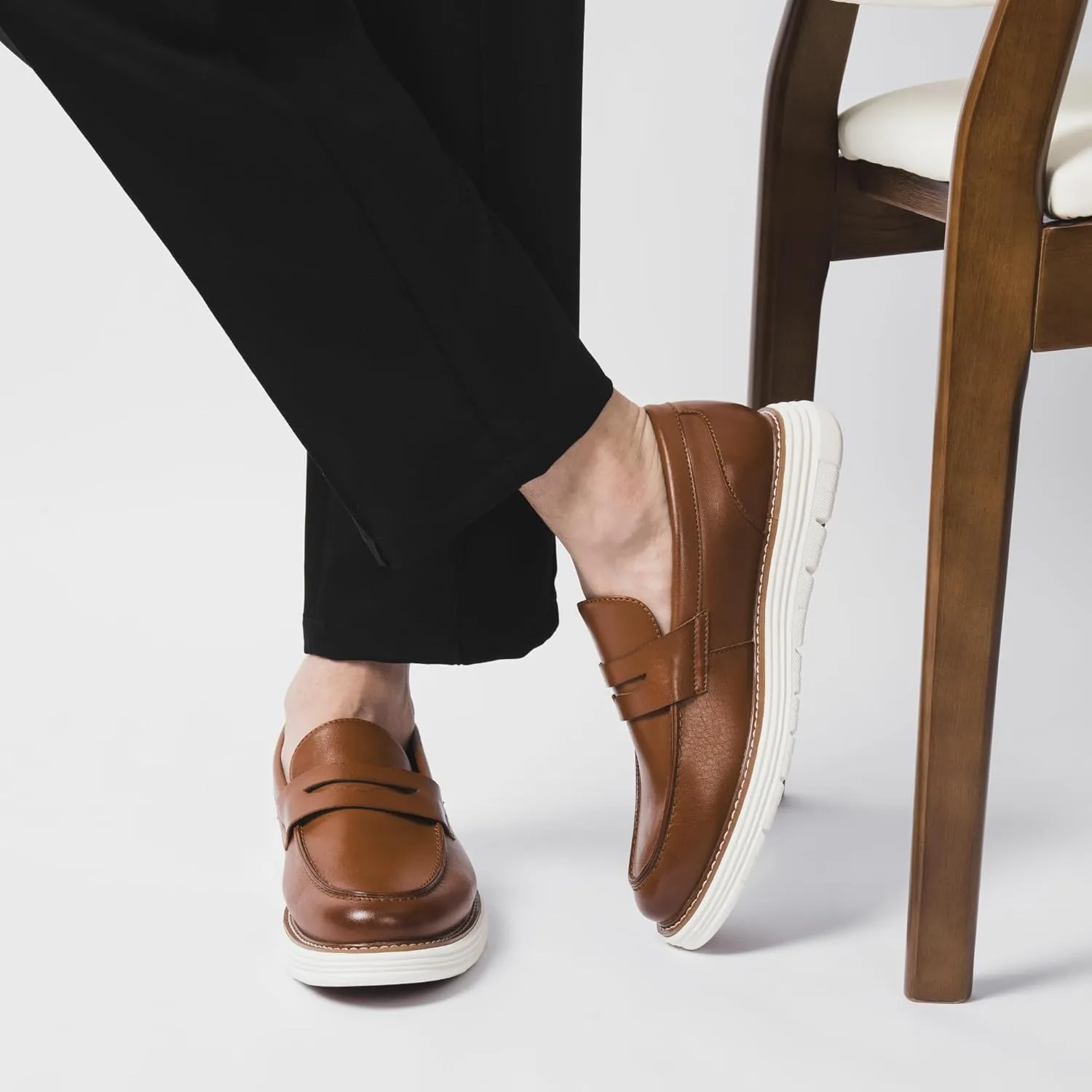 Penny Loafers for Men, Casual Mens Loafers, Slip On Dress Sneakers Men Shoes, PU Leather Shoes, Round Toe, Non Slip Rubber