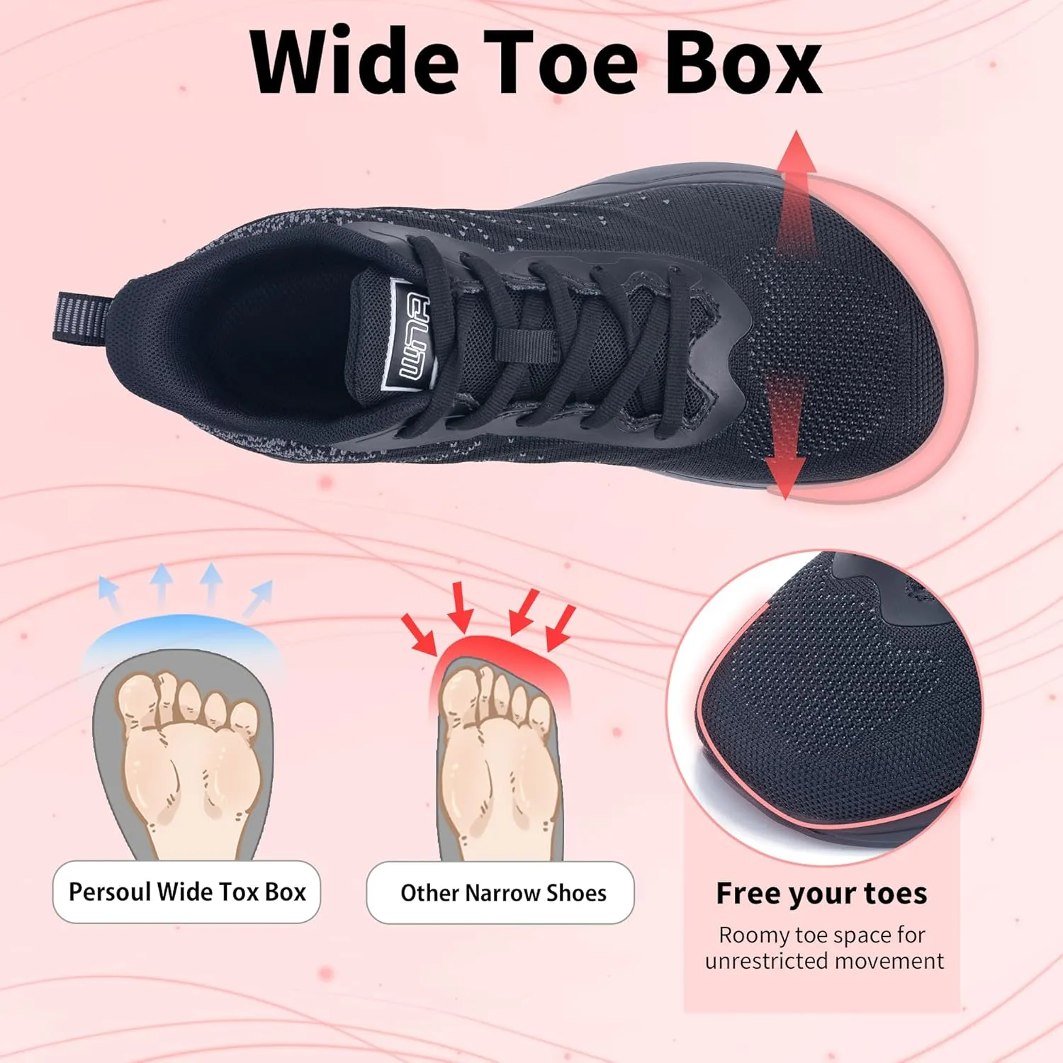 PERSOUL Womens Wide Toe Box Walking Shoes Comfortable Running Athletic Tennis Shoes Casual Workout Sneaker for Plantar Fasciitis Foot Pain Relief, Size 6-11
