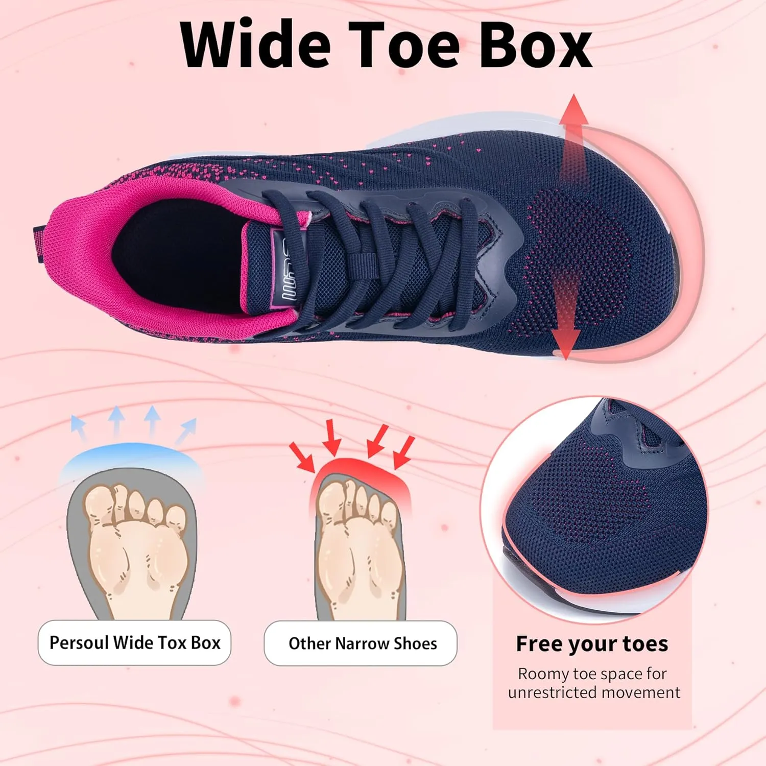 PERSOUL Womens Wide Toe Box Walking Shoes Comfortable Running Athletic Tennis Shoes Casual Workout Sneaker for Plantar Fasciitis Foot Pain Relief, Size 6-11