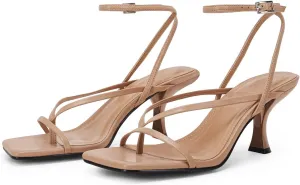 PiePieBuy Women's Lace Up Heeled Sandals Square Flip Flop High Heels Strappy Party Shoes