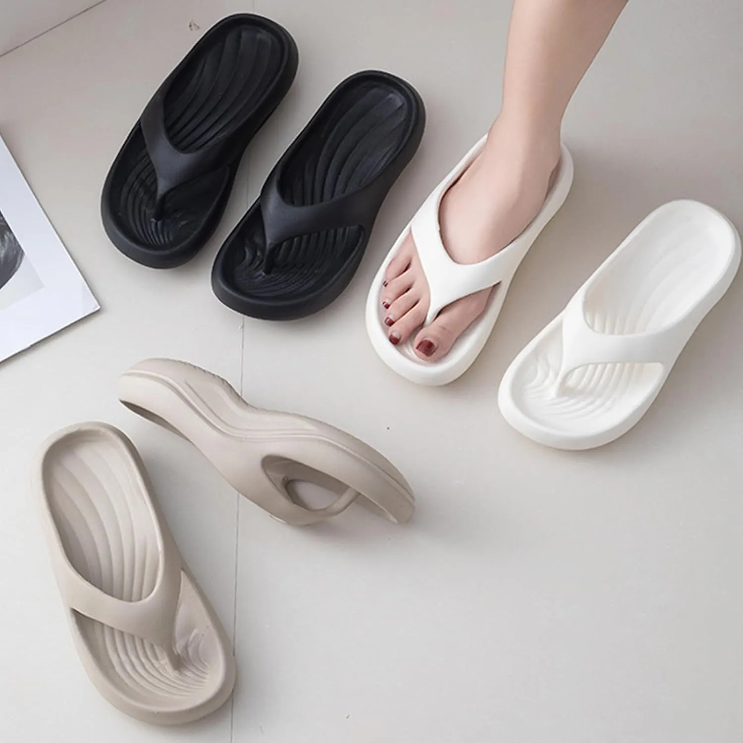 Pillow Arch Support Flip Flops, Womens Orthopedic Sandals, Lightweight Non-slip Comfort Summer Slides, Arch Support Flip Flops for Women Men