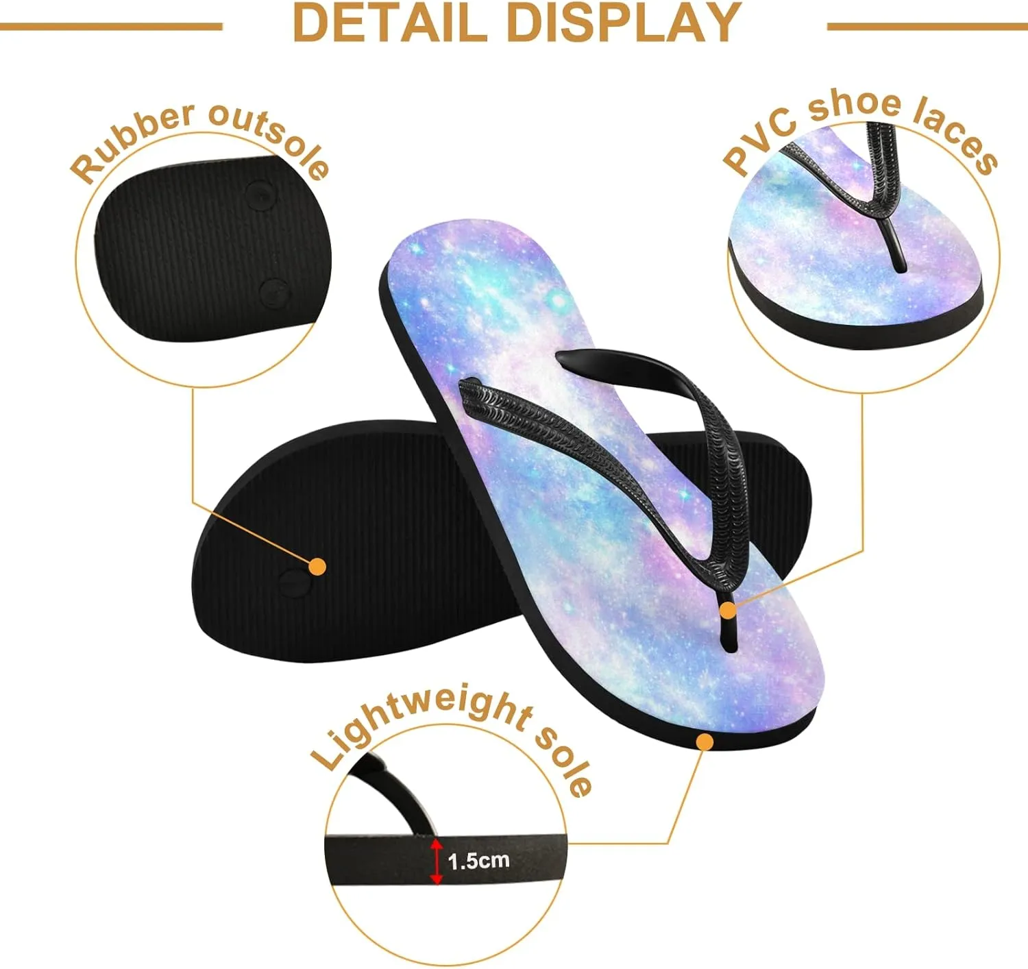 Pink and Blue Magical Galaxy Star Print Womens Flip Flops Psychedelic Nebula Starry Sky Summer Beach Sandals Casual Thong Slippers Comfortable Shower Slippers Non Slip Water Sandals shoes XS