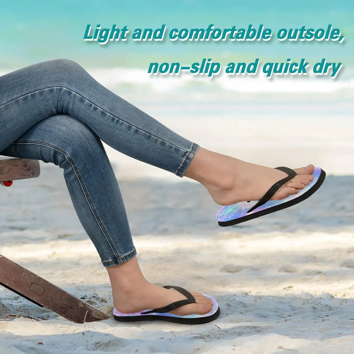 Pink and Blue Magical Galaxy Star Print Womens Flip Flops Psychedelic Nebula Starry Sky Summer Beach Sandals Casual Thong Slippers Comfortable Shower Slippers Non Slip Water Sandals shoes XS