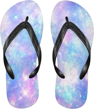 Pink and Blue Magical Galaxy Star Print Womens Flip Flops Psychedelic Nebula Starry Sky Summer Beach Sandals Casual Thong Slippers Comfortable Shower Slippers Non Slip Water Sandals shoes XS