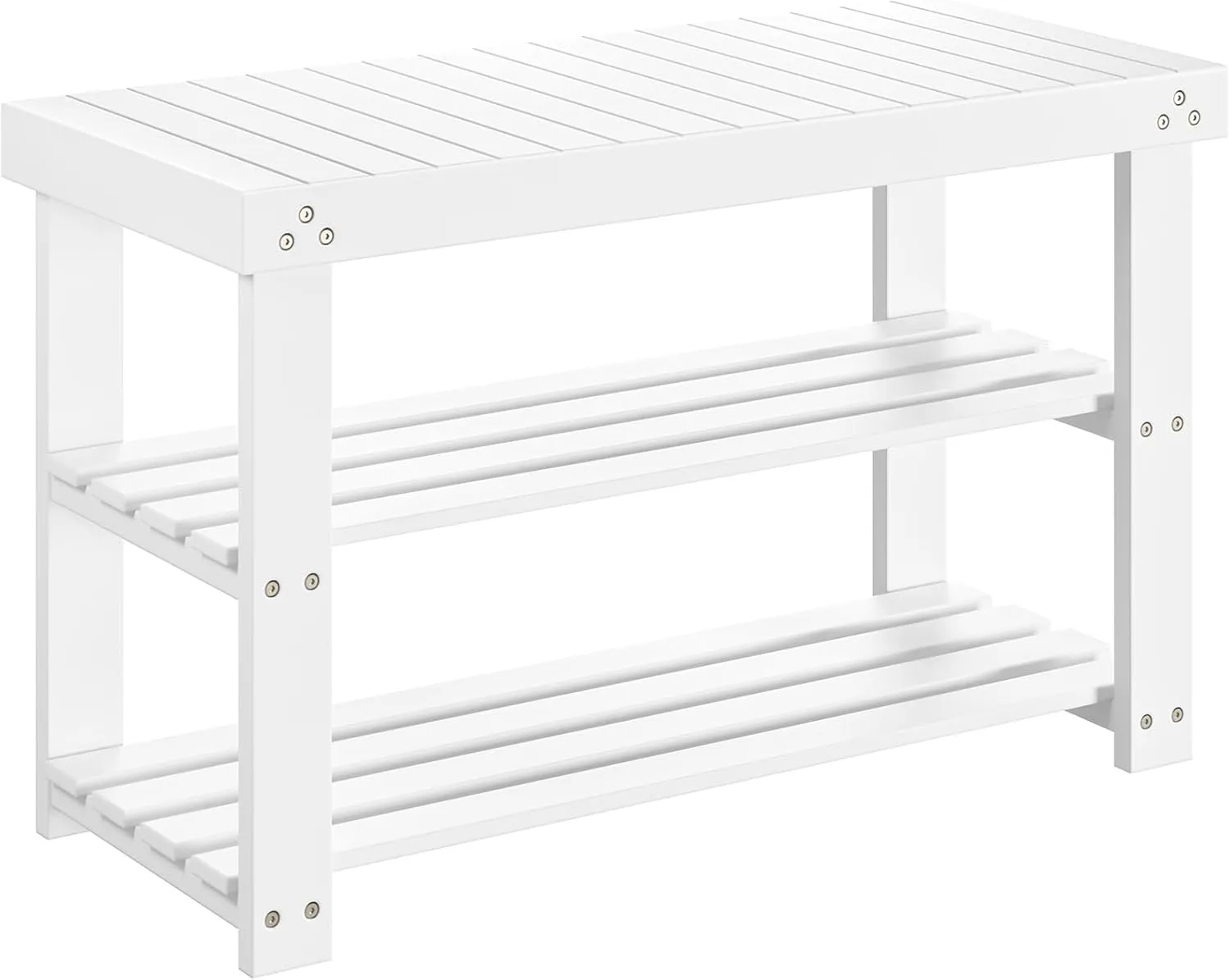 Pipishell Bamboo Shoe Rack Bench, 3-Tier Sturdy Shoe Organizer, Storage Shoe Bench, Holds up to 300lbs for Entryway Bedroom Living Room Balcony (White)