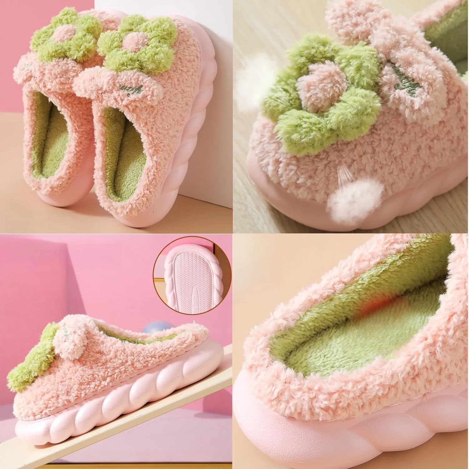 Plush Floral Slippers Adult Women’s Men’s Warm home Indoor Non-Slip Flowers for Winter Comfort