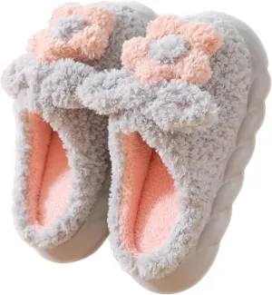 Plush Floral Slippers Adult Women’s Men’s Warm home Indoor Non-Slip Flowers for Winter Comfort