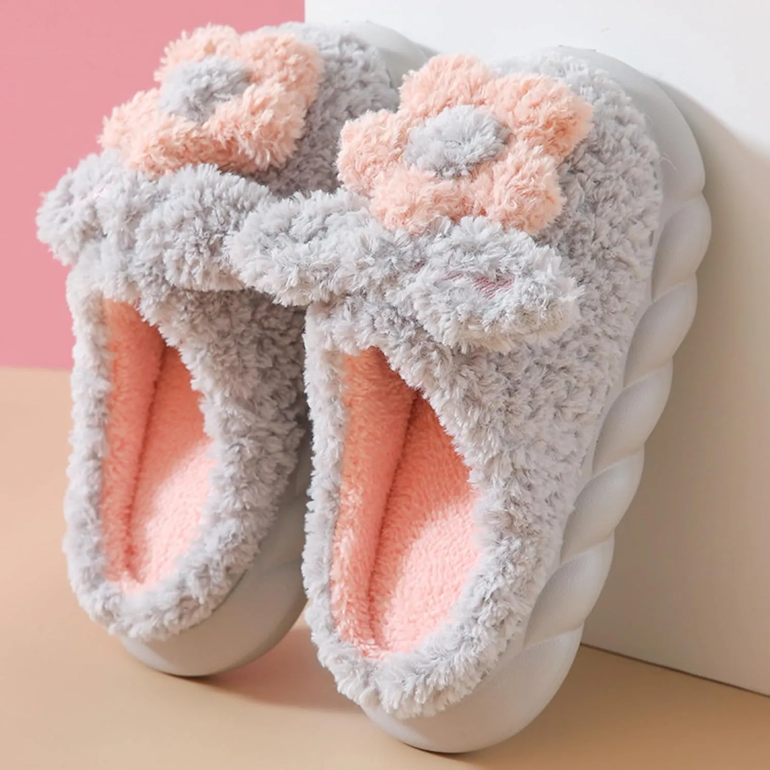 Plush Floral Slippers Adult Women’s Men’s Warm home Indoor Non-Slip Flowers for Winter Comfort