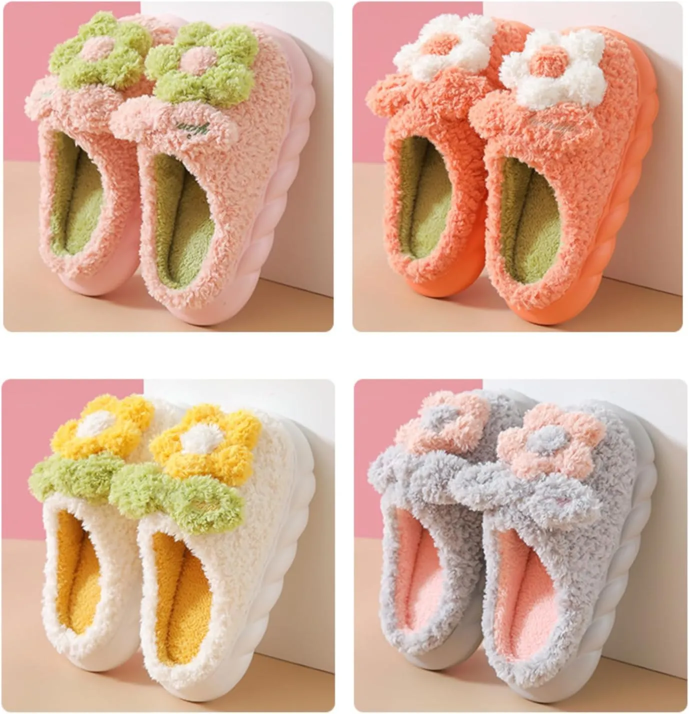 Plush Floral Slippers Adult Women’s Men’s Warm home Indoor Non-Slip Flowers for Winter Comfort