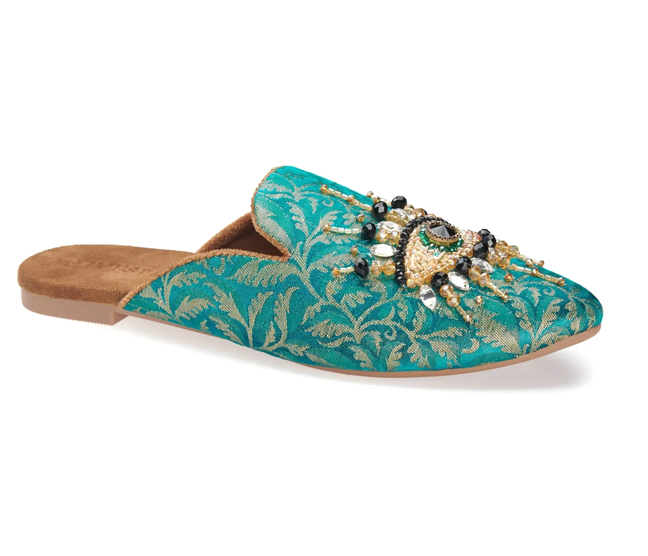Pointed Toe Embroidered Good Eye Green Women's Mule shoes