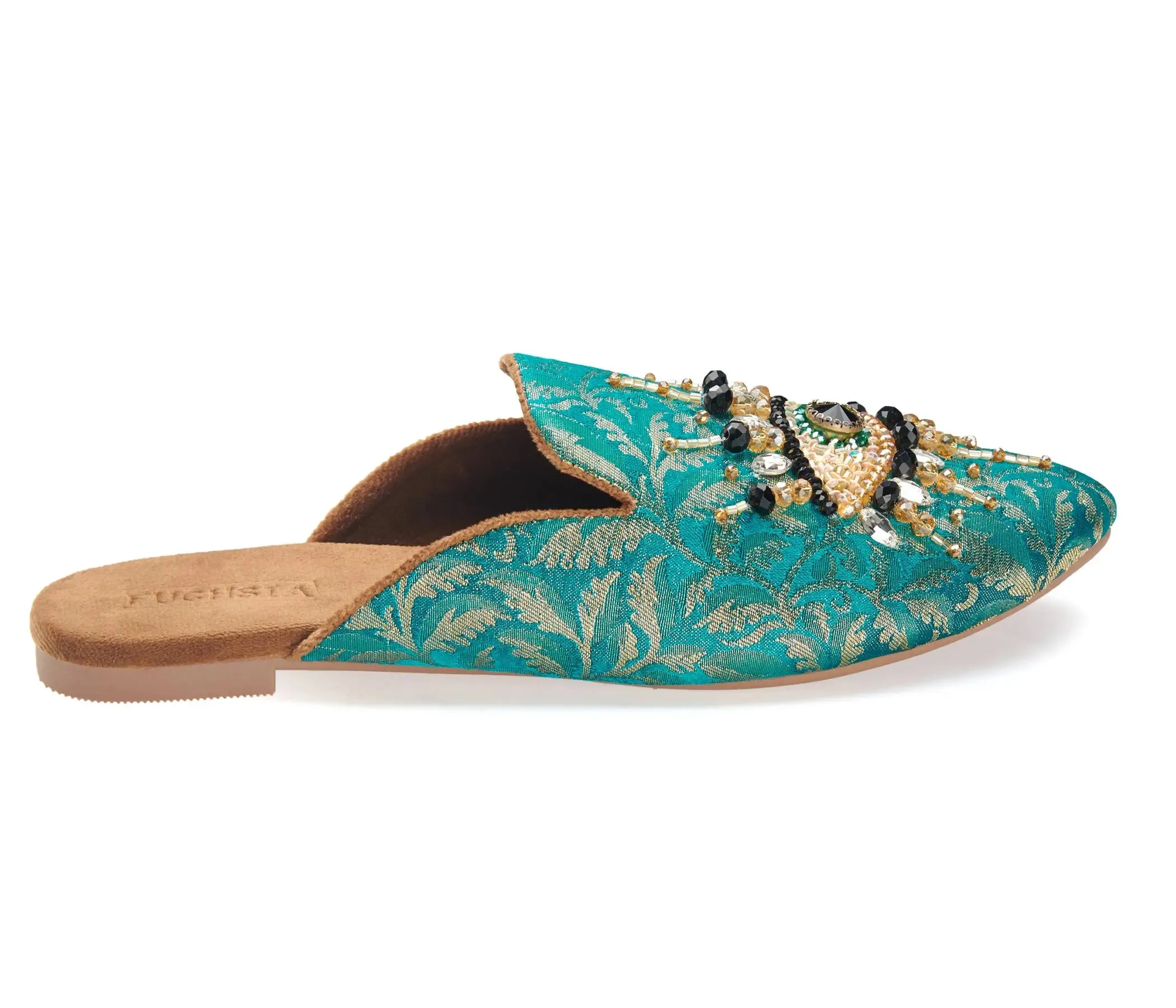 Pointed Toe Embroidered Good Eye Green Women's Mule shoes