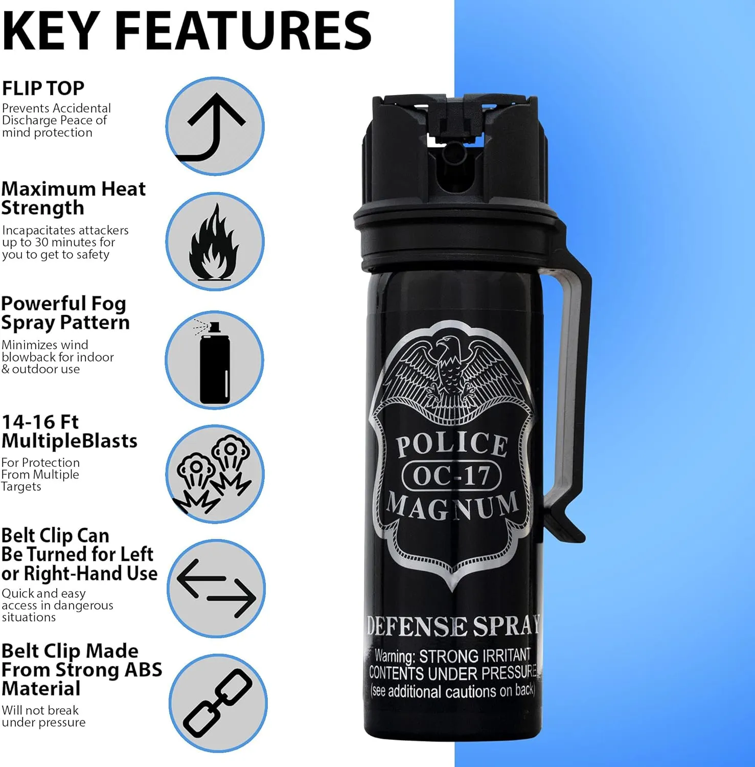 POLICE MAGNUM Pepper Spray Max Strength Portable Canister- Law Enforcement - 1 Pack 3 Ounce Flip Top